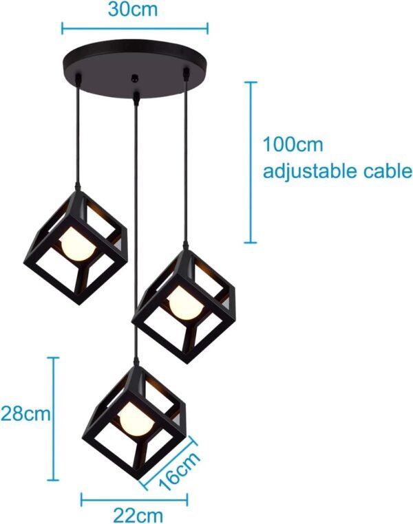 COLGANTE CUADRADO DE 3 LUCES NEGRO - Imagen 5